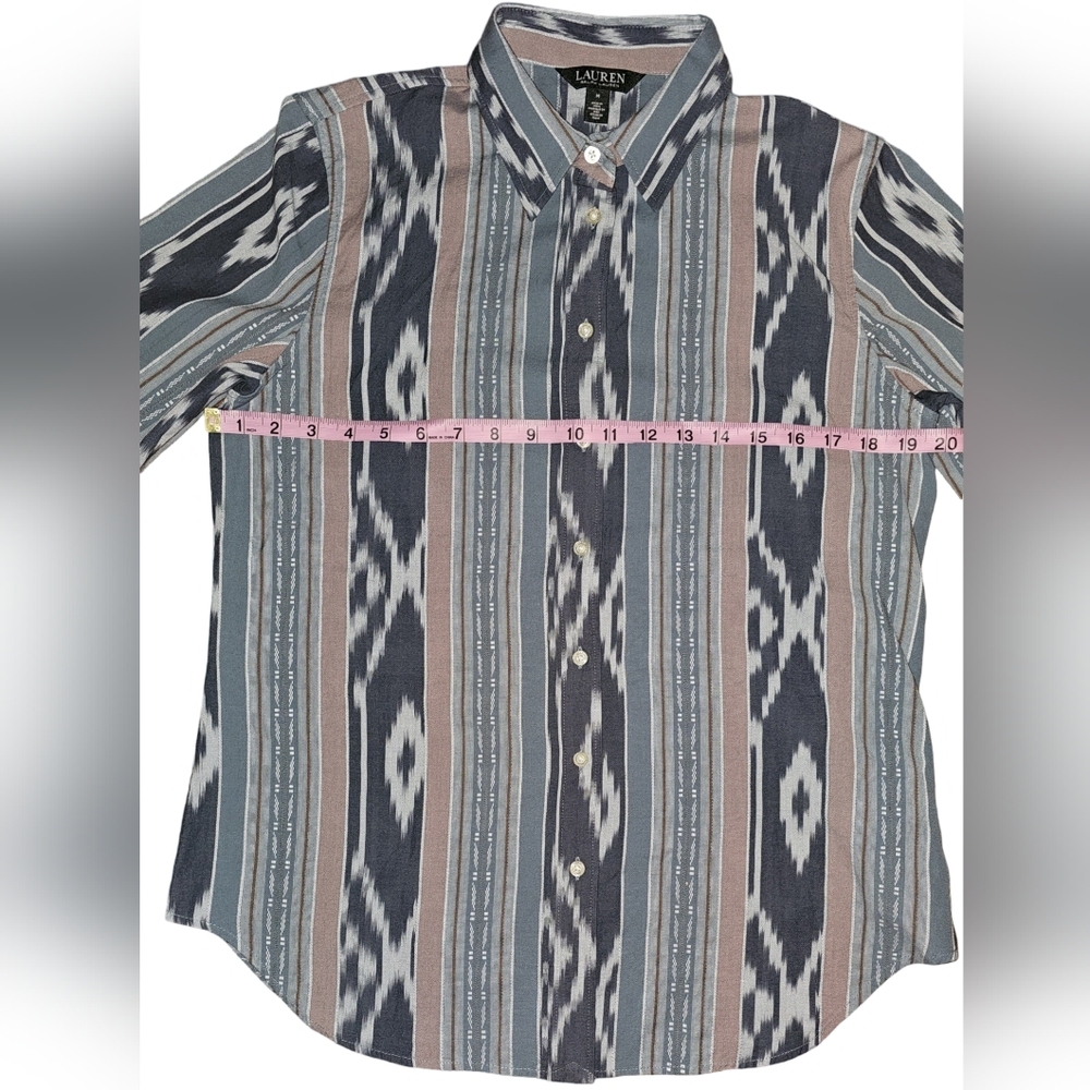 Lauren Ralph Lauren Ikat Stripe Button Down Shirt Southwestern Boho Cotton Sz M - Picture 11 of 16